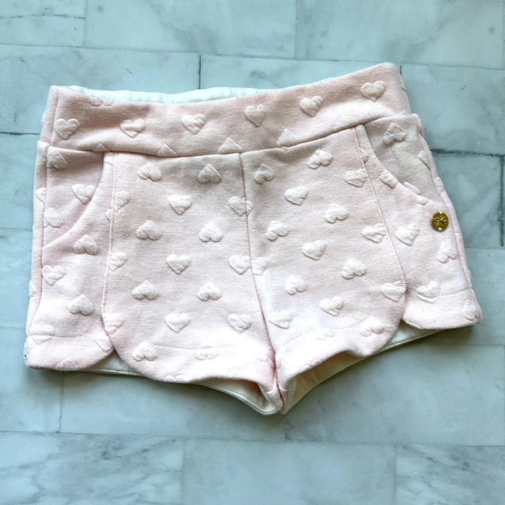 Lili Gaufrette Jacquard Knit Pink Heart Shorts